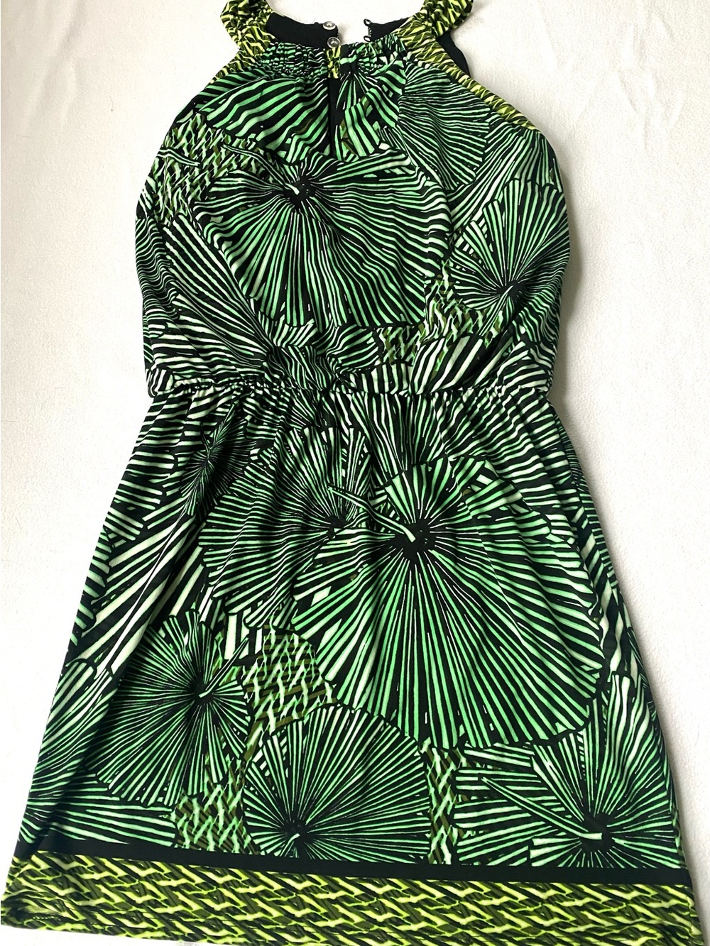 London Times Green and Black Halter Mini Dress